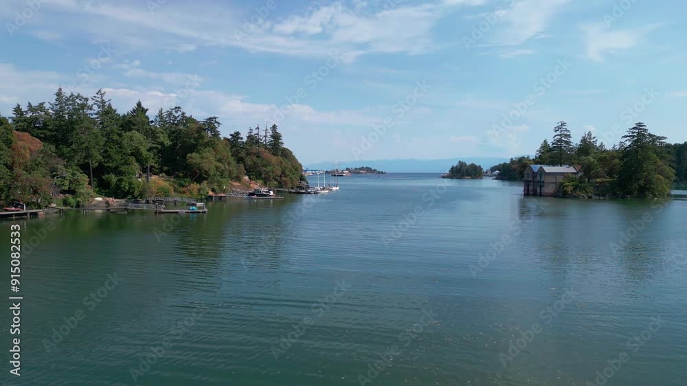 An Aerial Drone Shot of the ocean in between private docks and Cole Island. An Aerial Drone Shot of the ocean in between private docks and Cole Island.