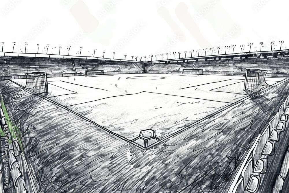 Fototapeta premium A illustration of a baseball field surrounded by a fence
