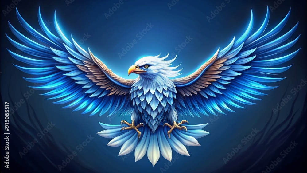 Fototapeta premium Blue Eagle Soaring A Digital Illustration of a Majestic Bird with Glowing Feathers Keywords Eagle, Digital art, Illustration, Blue, Soaring, Wings, Feathers
