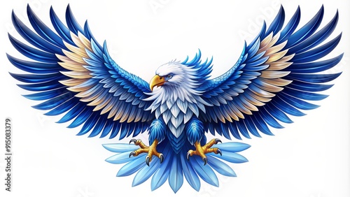 Blue Eagle with Spread Wings - Digital Illustration - Bird of Prey - Power - Freedom - Symbolism photo