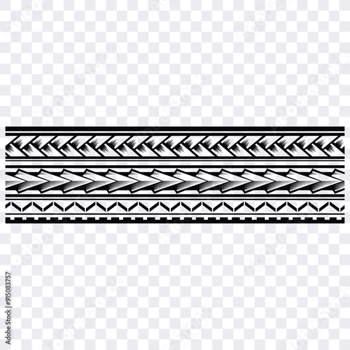 Polynesian design tribal tattoo border. Tribal design ethnic maori band.Tattoo  ribbon sleeve bracelet. Fabric seamless isolated hawaiian pattern on white background.