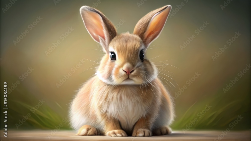 Obraz premium Cute Bunny Portrait Digital Painting of a Fluffy Rabbit with Large Ears - Digital Art, Animal Portrait, Bunny, Rabbit, Furry, Cute, Pet