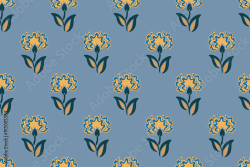 Floral ethnic ikat seamless pattern traditional design for background, carpet, wallpaper, clothing, wrapping, fabric, vector illustration, embroidery style, Ajrakh, block print, batik print allovers
