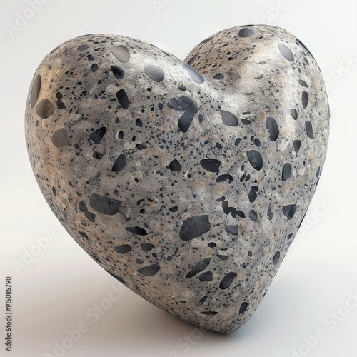 Stone Heart, Polished Granite Heart, Pebble Love Symbol 3d Imitation, White Background