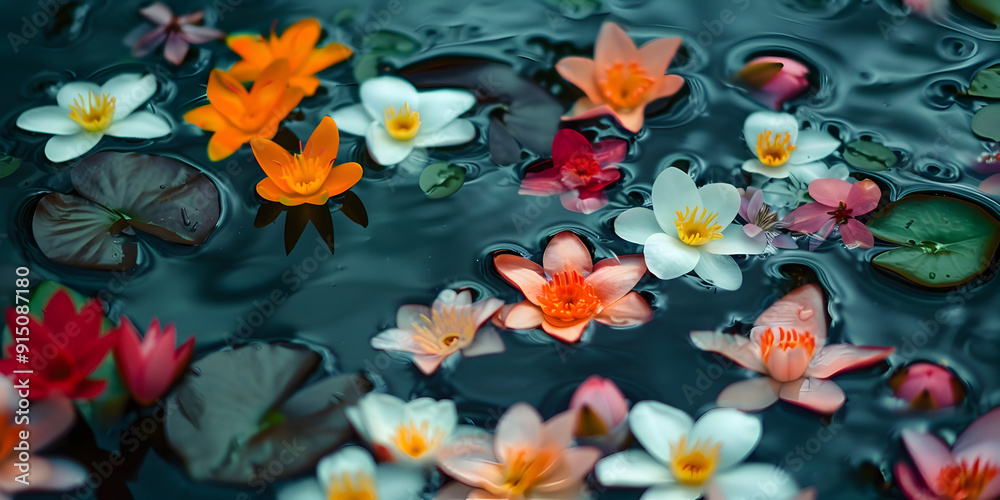 A tranquil garden with a serene pond koi fish and blooming lotus flowers
A tranquil garden with a serene pond koi fish and blooming lotus flowers