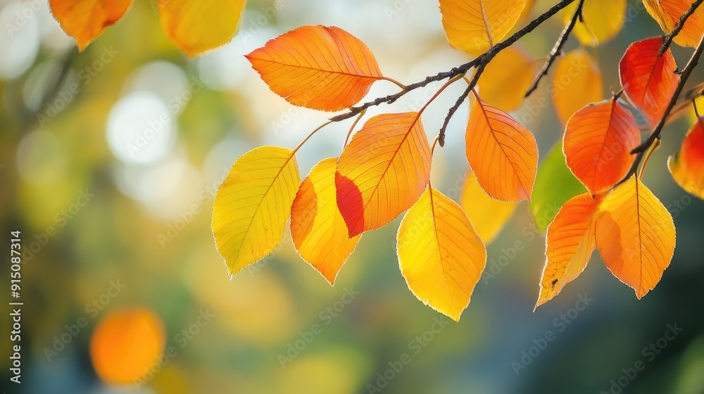Autumn colorful bright leaves swinging in a tree in autumnal park Autumn colorful bright leaves swinging in a tree in autumnal park
