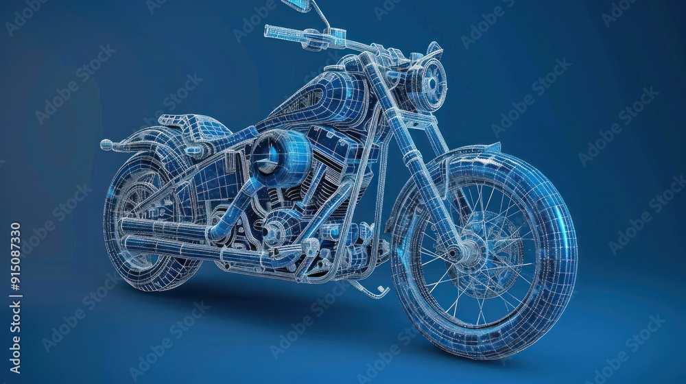 Obraz premium Wireframe Motorcycle on Blue Background