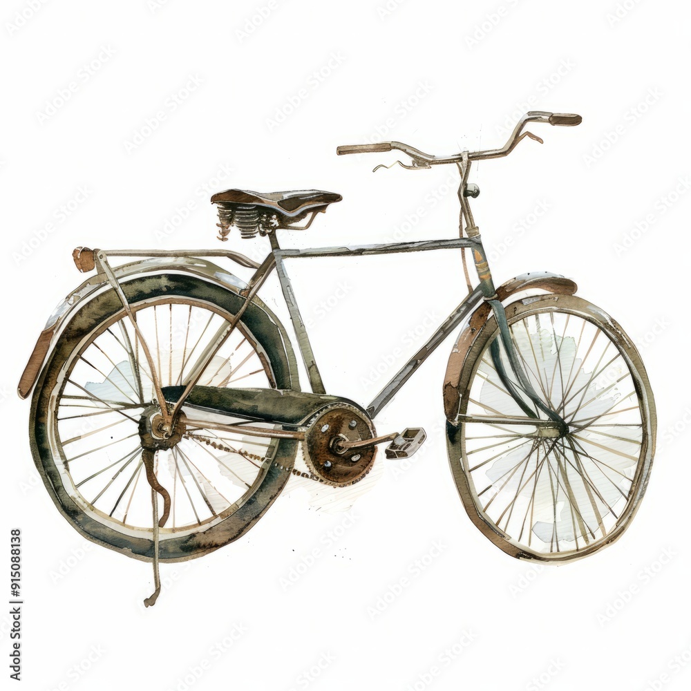 Watercolor painting of an antique bicycle, on isolated white background Watercolor painting of an antique bicycle, on isolated white background