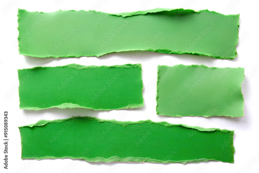 Set of Green torn paper isolated over white background Set of Green torn paper isolated over white background
