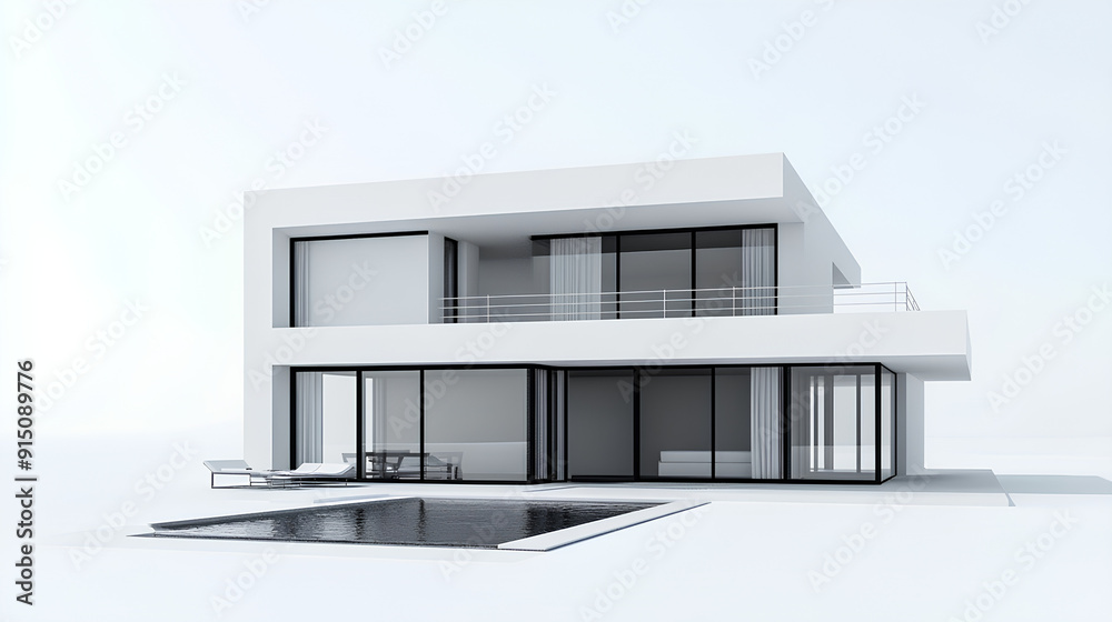 Simple modern white house model, isolated on a white background Simple modern white house model, isolated on a white background