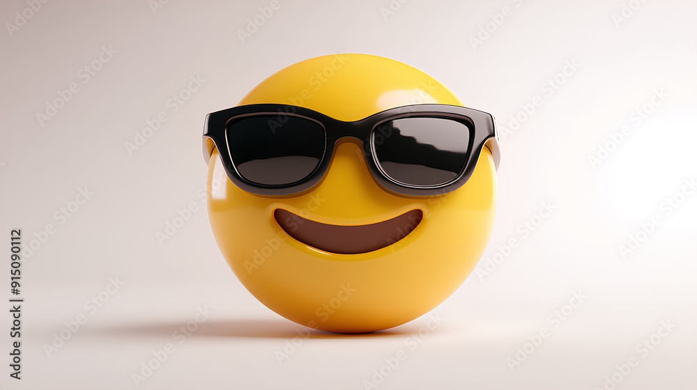 Smiling face with sunglasses three-dimensional emoji. Cool emoticon isolated on white background Smiling face with sunglasses three-dimensional emoji. Cool emoticon isolated on white background