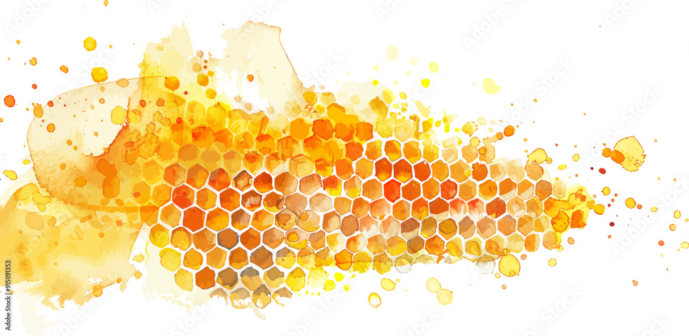 Fotografie Honey Comb Watercolor Illustration Vector.