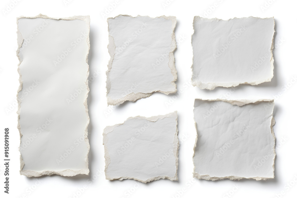 Obraz premium Torn blank pages with uneven texture edges isolated on white background