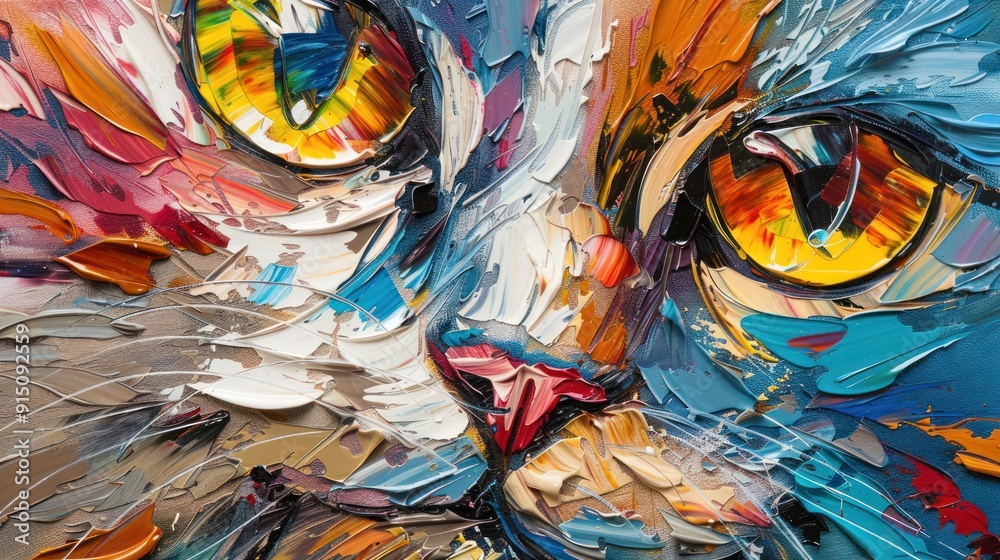 Fototapeta premium Vibrant Abstract Painting of Cat Eyes in Close-Up View