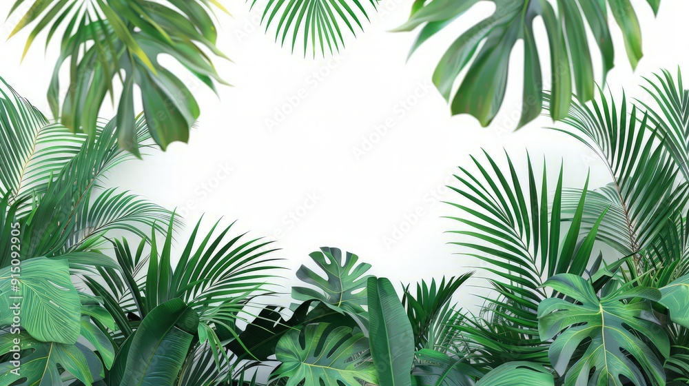 Green palm foliage on white background Green palm foliage on white background