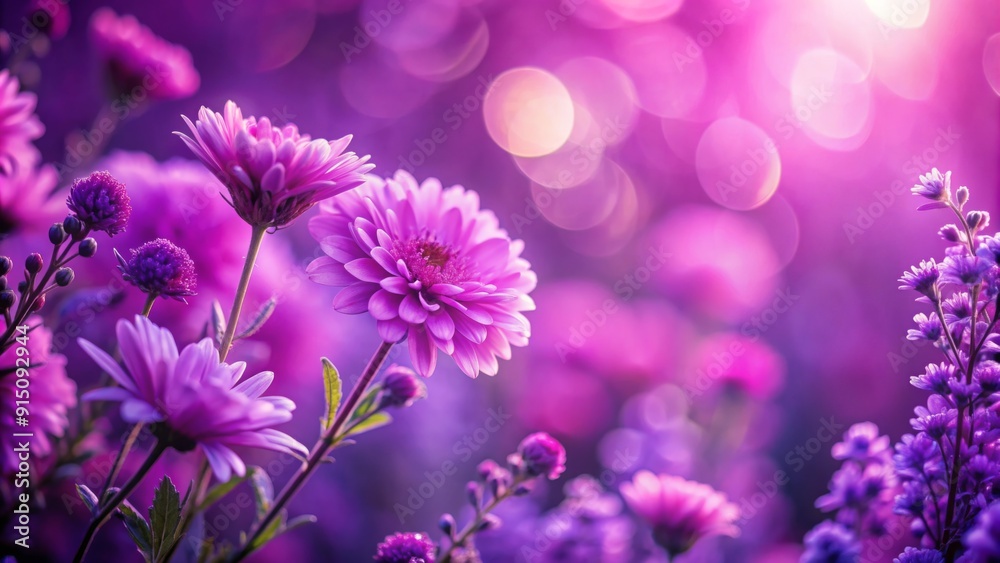 A Close-Up View of Purple Flowers in a Soft, Dreamy Field, Bokeh Background Keywords purple flowers, bokeh, field, soft focus, dreamy