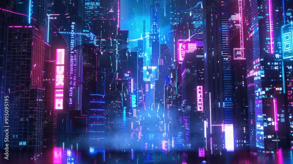 Neon Cityscape in a Digital Dreamscape Neon Cityscape in a Digital Dreamscape