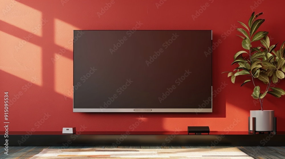 Modern Living Room Interior with Flat Screen TV and Plant Modern Living Room Interior with Flat Screen TV and Plant