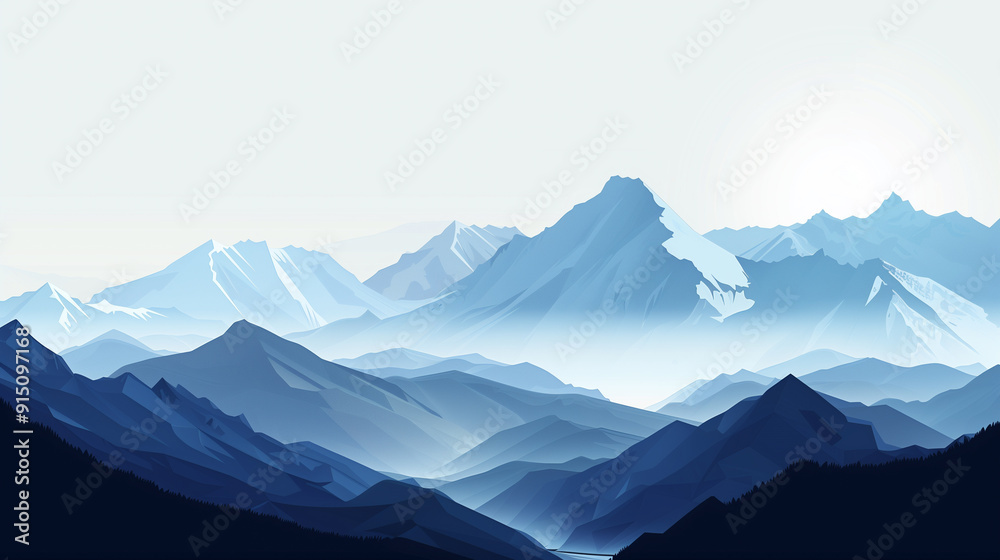 Fototapeta premium Minimalist Mountain Range Illustration with Soft Blue Hues