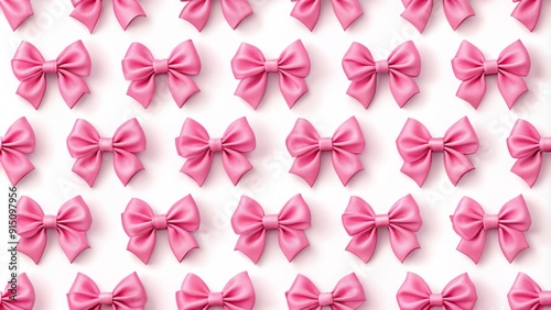 Pink Bow Pattern - 3D Render, White Background - Minimalist, Gift, Celebration, Decoration, Bow, Pink