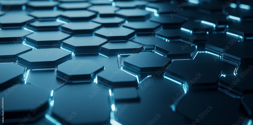 3D rendering of blue and orange hexagons 3D rendering of blue and orange hexagons