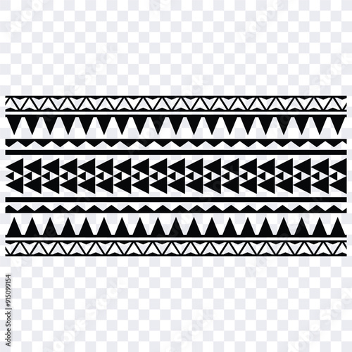 Polynesian tattoo design tribal border.Tribal design ethnic ornament maori band.Samoan Tattoo ribbon sleeve bracelet.Fabric seamless isolated hawaiian armband pattern on white background.