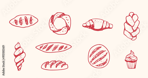 Loaf of Bread, Bread Bakery, Bakery Logo, Bakery, bakery shop, Bread, hand drawn bread, sourdough, baguette, white bread, challah, boule, pastry in SVG Vector