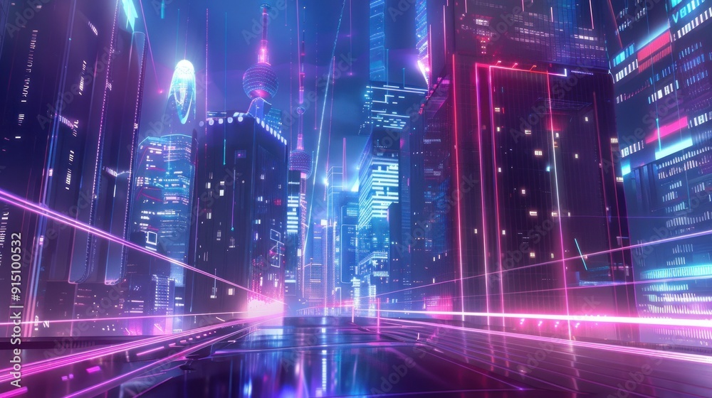 Obraz premium Neon Cityscape: A Futuristic Vision