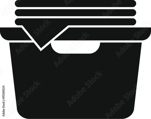 Black silhouette of a laundry basket overflowing with clean clothes, ready for folding and putting away