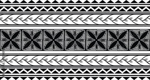 Polynesian pattern tribal tattoo border. Tribal tattoo geometric fore arm samoan band.Tattoo eps forearm samoan sleeve bracelet.Fabric seamless isolated hawaiian pattern on white background.