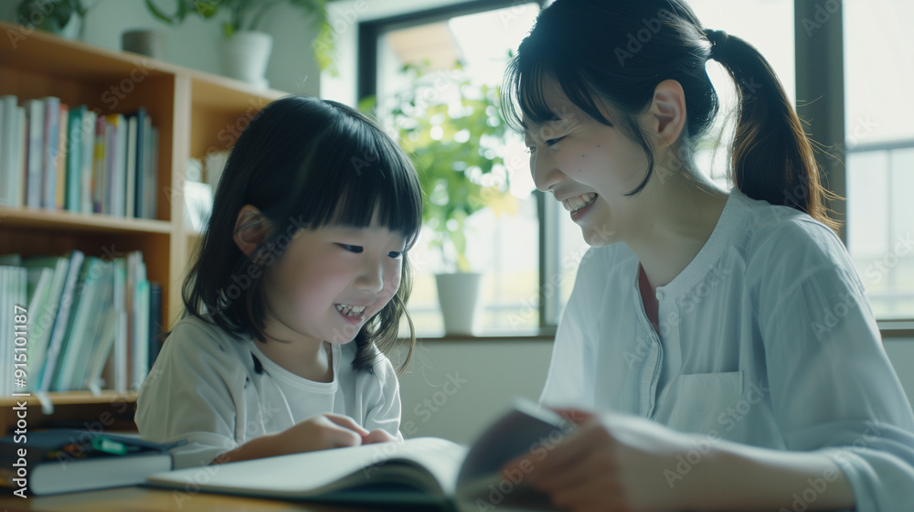 子供に勉強をお教える日本のお母さんの写真 子供に勉強をお教える日本のお母さんの写真
