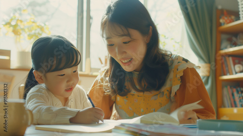 子供に絵本を読む日本のお母さんの写真 photo