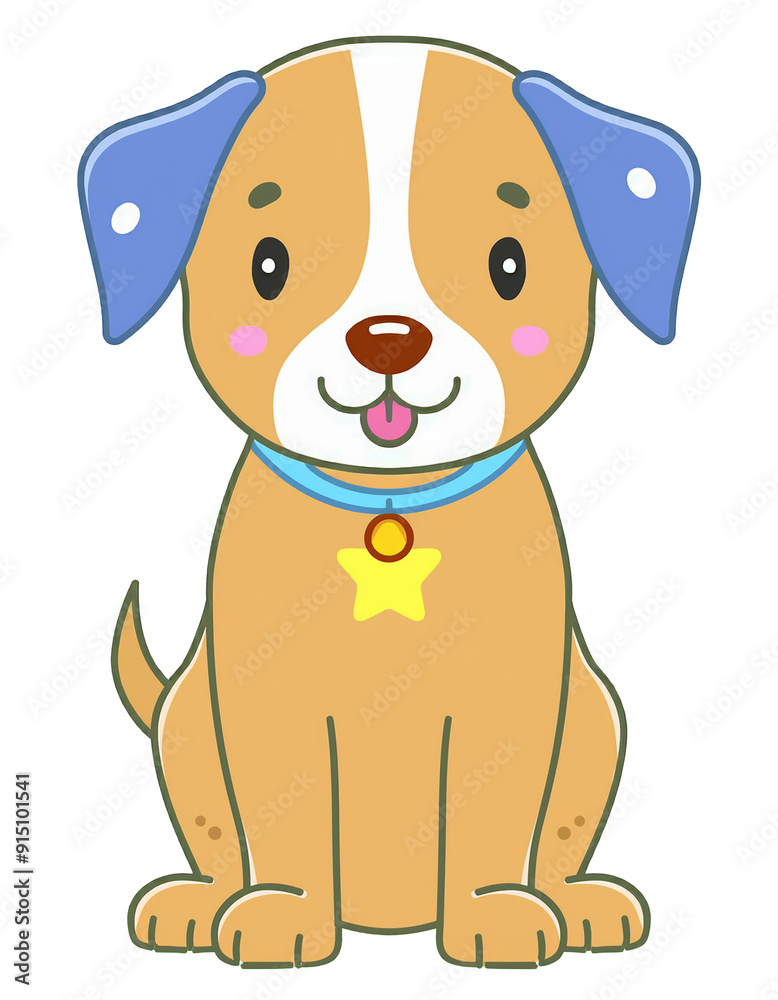 Fototapeta premium Cute brown dog cartoon character with gold star dog necklace.