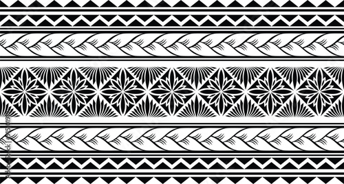 Polynesian tattoo tribal band design. Samoan tattoo tribal border. Decorative seamless pattern.