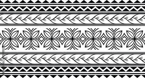Polynesian tattoo tribal band design. Samoan tattoo tribal ornament border. Decorative seamless pattern.