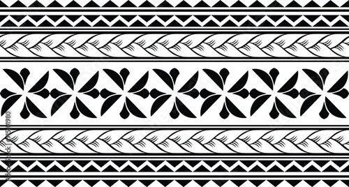 Polynesian tattoo design tribal border.Tribal design ethnic ornament maori band.Samoan Tattoo ribbon sleeve bracelet.Fabric seamless isolated hawaiian armband pattern on white background.
