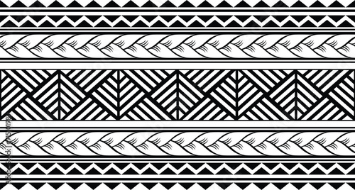 Polynesian tattoo tribal band design. Samoan tattoo tribal border. Decorative seamless pattern.