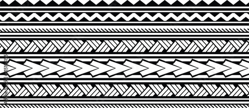 Polynesian tattoo design tribal border.Tribal design ethnic ornament maori band.Samoan Tattoo ribbon sleeve bracelet.Fabric seamless isolated hawaiian armband pattern on white background.