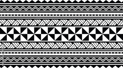 Polynesian tattoo design tribal border.Tribal design ethnic ornament maori band.Samoan Tattoo ribbon sleeve bracelet.Fabric seamless isolated hawaiian armband pattern on white background.