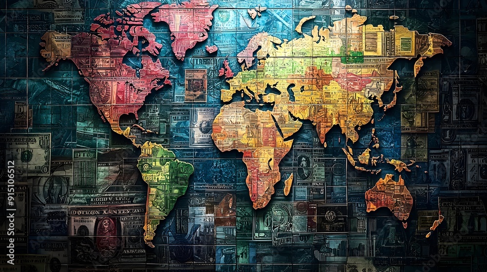 Fototapeta premium World Map Made From Currency.