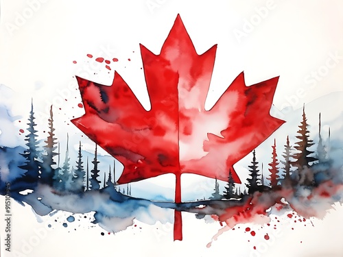 Watercolor Painting of a Canadian Maple Leaf