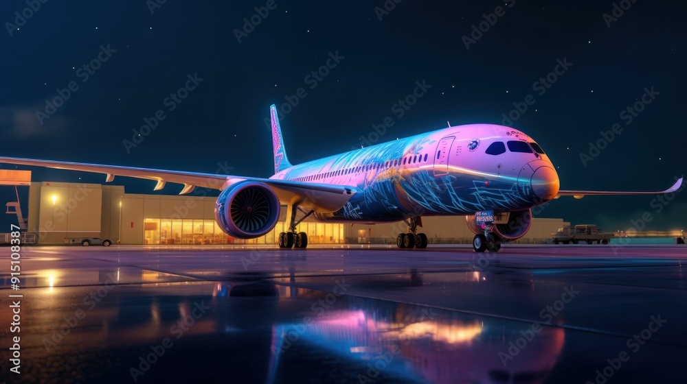 Airplane on the Runway at Night Airplane on the Runway at Night
