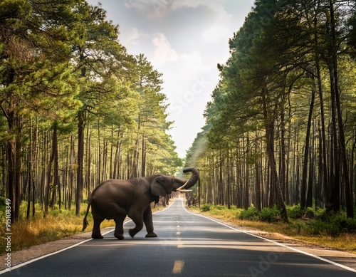 Elephant on a Forest Road