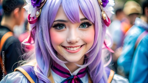happy smiling girl in anime cosplay