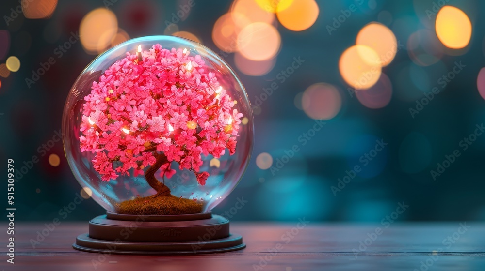 A Miniature Pink Tree Enclosed in a Glass Sphere A Miniature Pink Tree Enclosed in a Glass Sphere