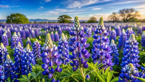 Bluebonnet Field - Close-up of vibrant Texas bluebonnets in a field during sunset with a blurred background - Wildflowers, Spring, Texas, Nature, Flower Photography, Lupine, Field of Flowers