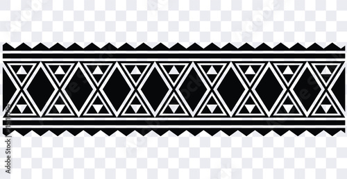 Polynesian tattoo design tribal border.Tribal design ethnic ornament maori band.Samoan Tattoo ribbon sleeve bracelet.Fabric seamless isolated hawaiian armband pattern on white background.