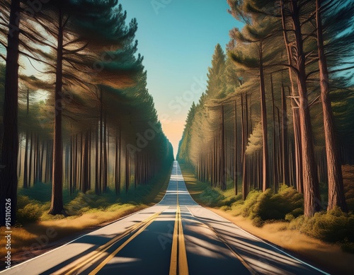 Endless Road Through a Verdant Forest