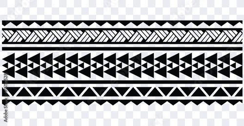 Polynesian tattoo design tribal border.Tribal design ethnic ornament maori band.Samoan Tattoo ribbon sleeve bracelet.Fabric seamless isolated hawaiian armband pattern on white background.