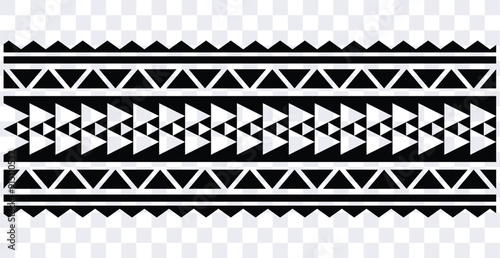 Polynesian tattoo design tribal border.Tribal design ethnic ornament maori band.Samoan Tattoo ribbon sleeve bracelet.Fabric seamless isolated hawaiian armband pattern on white background.